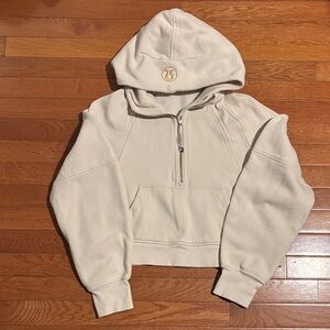 lululemon scuba 1/2 zip hoodie with gold zipper and logo
